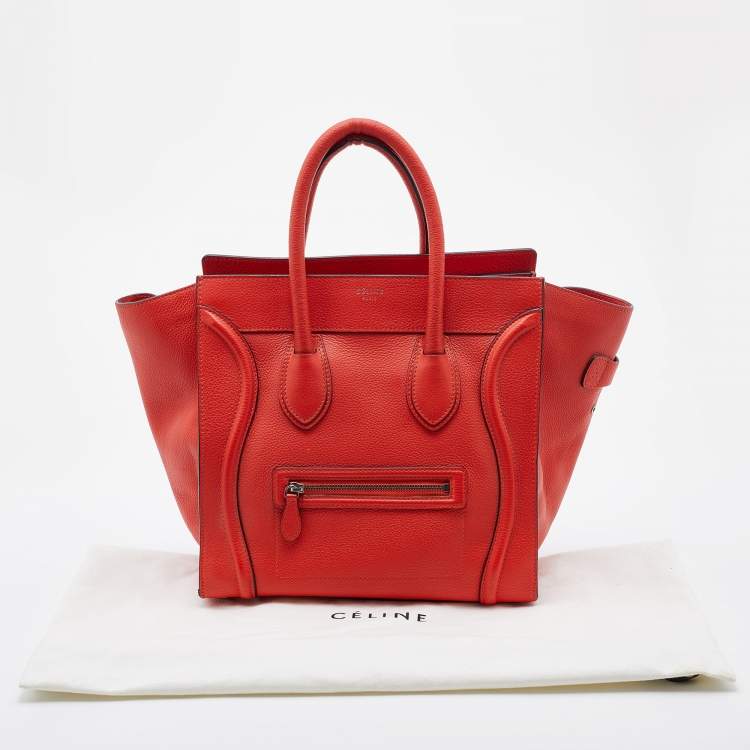 Pre Owned Celine Orange Leather Mini Luggage Tote