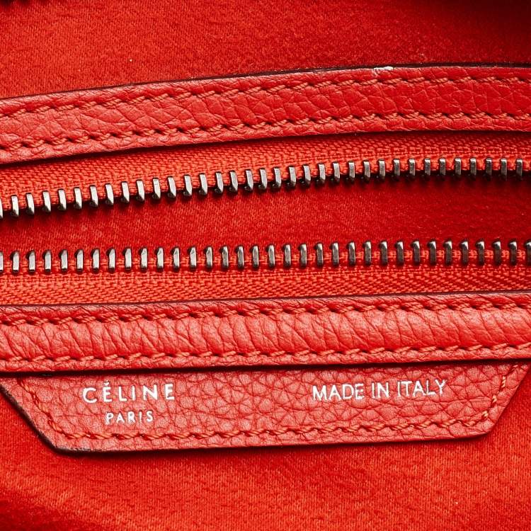 Pre Owned Celine Orange Leather Mini Luggage Tote