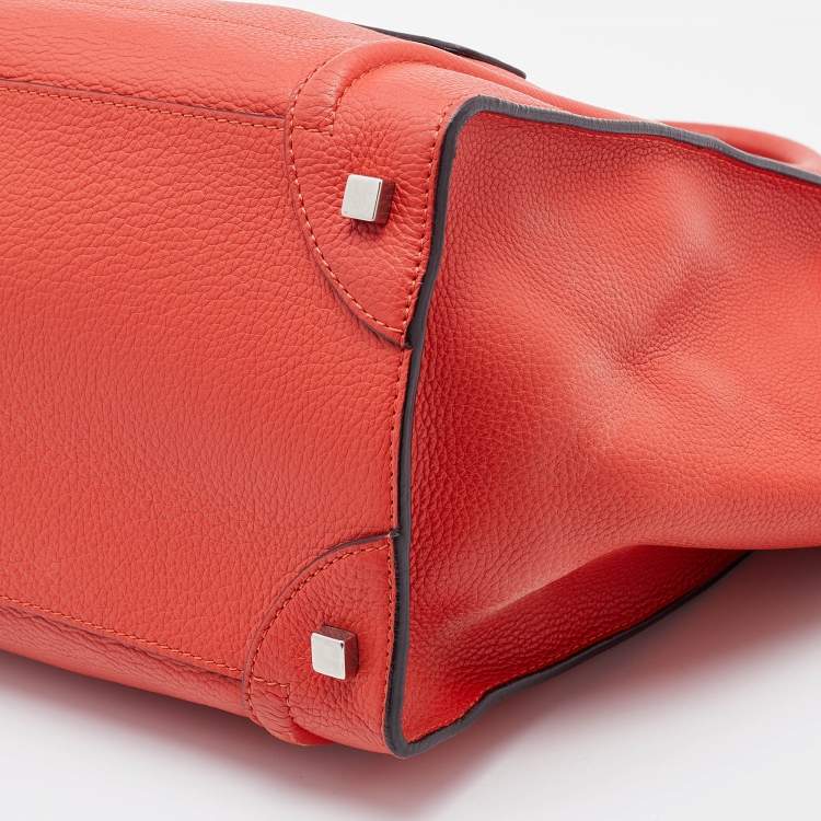Pre Owned Celine Orange Leather Mini Luggage Tote