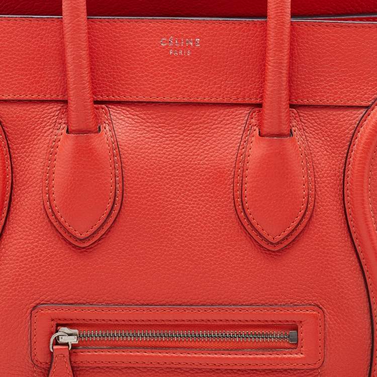 Pre Owned Celine Orange Leather Mini Luggage Tote