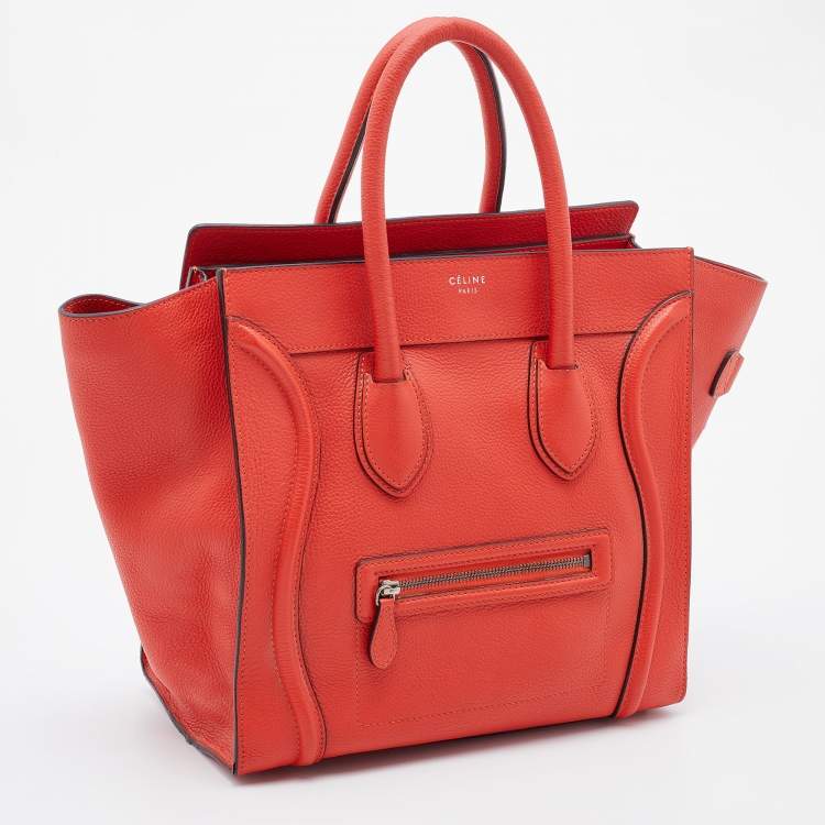 Pre Owned Celine Orange Leather Mini Luggage Tote