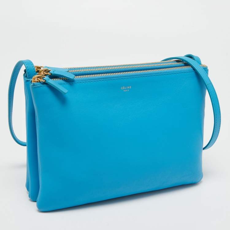 Pre Owned Celine Light Blue Leather Trio Crossbody Bag