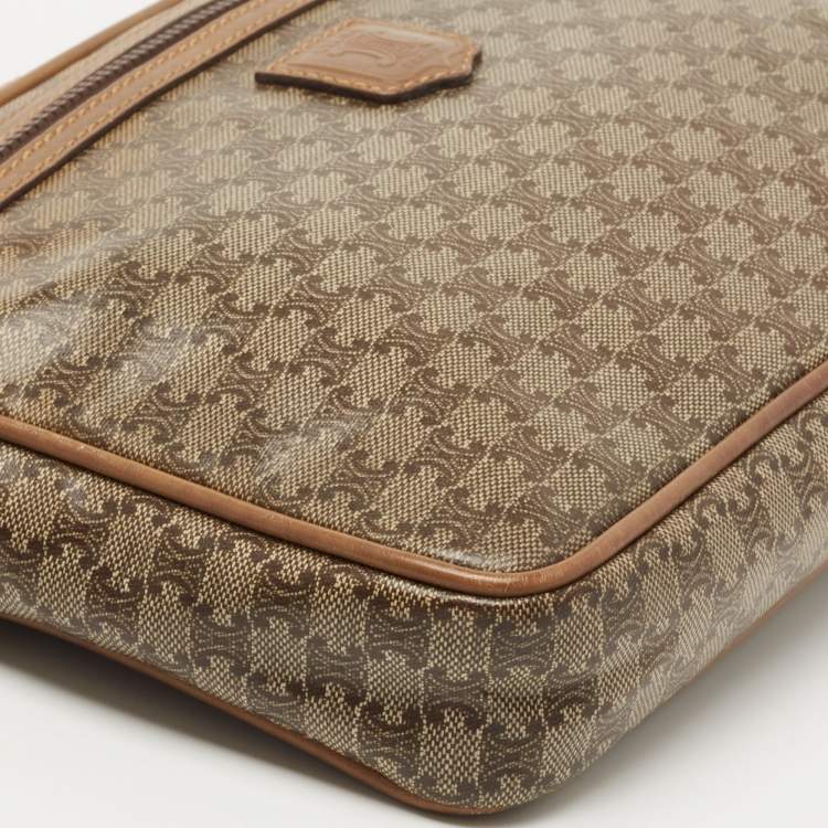 Pre Owned Celine Brown Macadam Coated Canvas and Leather Wristlet Pouch