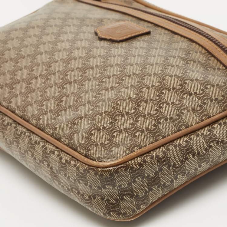 Pre Owned Celine Brown Macadam Coated Canvas and Leather Wristlet Pouch