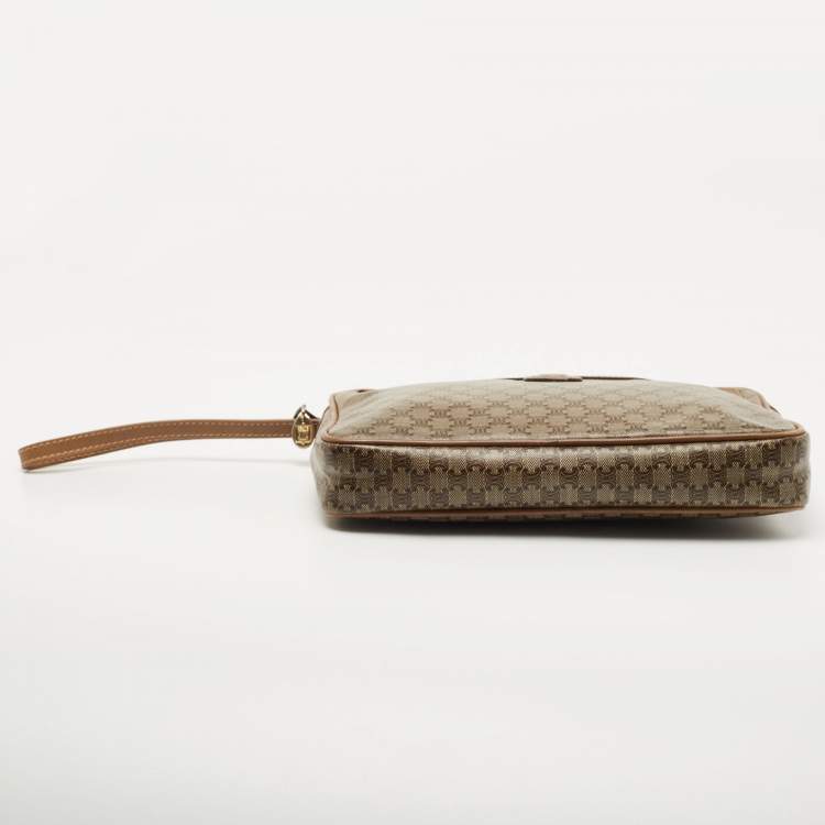 Pre Owned Celine Brown Macadam Coated Canvas and Leather Wristlet Pouch