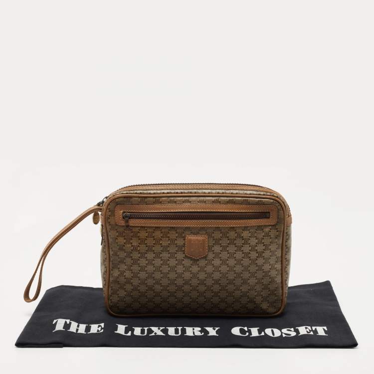 Pre Owned Celine Brown Macadam Coated Canvas and Leather Wristlet Pouch