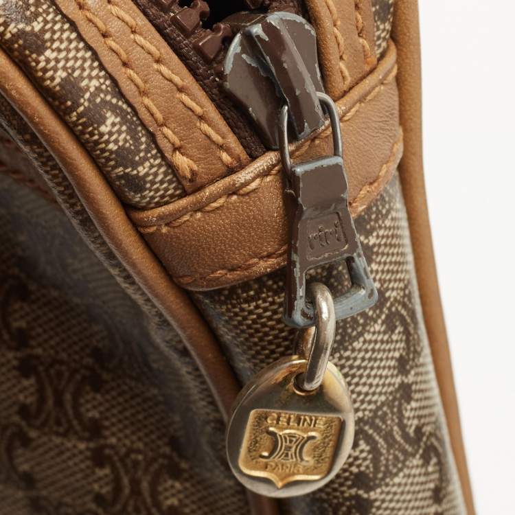 Pre Owned Celine Brown Macadam Coated Canvas and Leather Wristlet Pouch