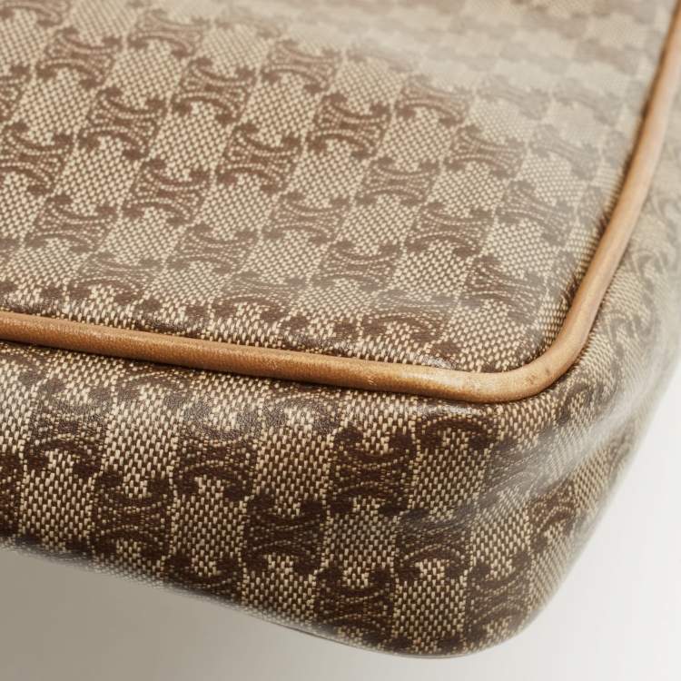 Pre Owned Celine Brown Macadam Coated Canvas and Leather Wristlet Pouch