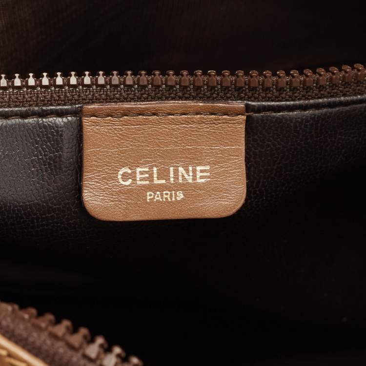 Pre Owned Celine Brown Macadam Coated Canvas and Leather Wristlet Pouch