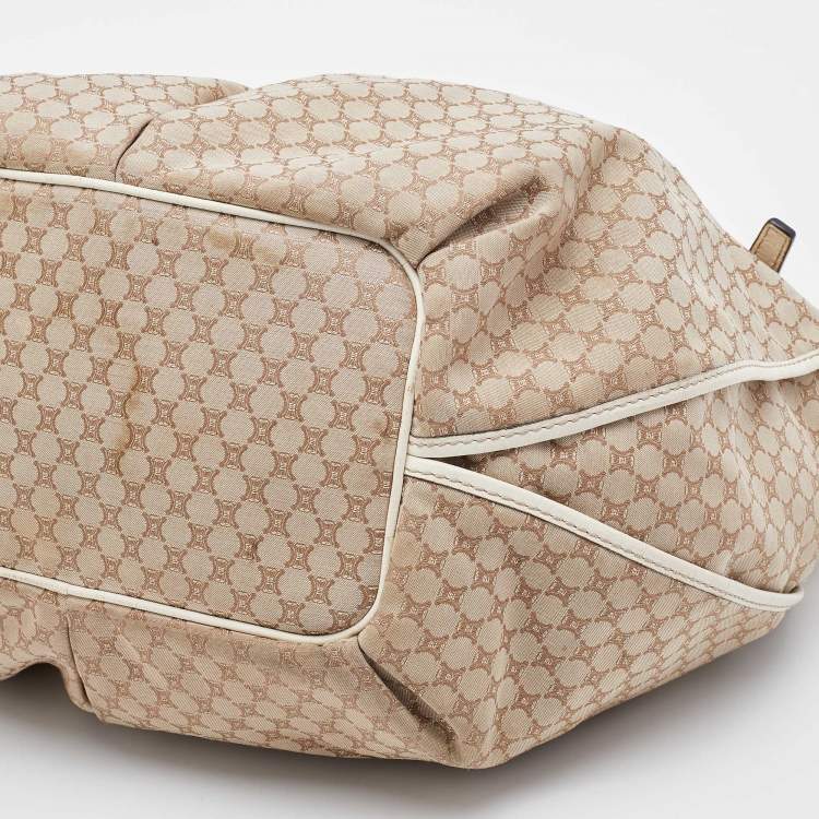 Pre Owned Celine Beige/White Canvas and Croc Embossed Leather Bittersweet Shoulder Bag