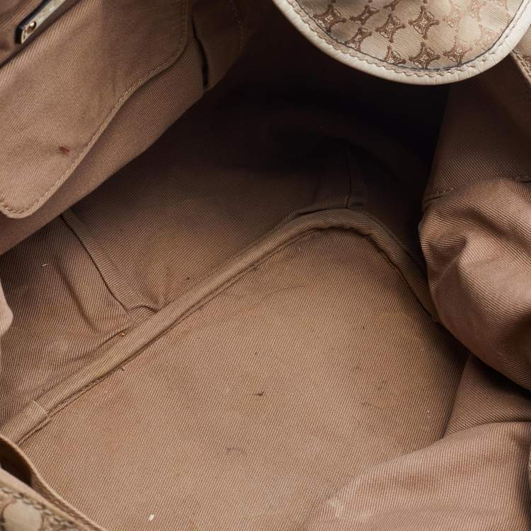 Pre Owned Celine Beige/White Canvas and Croc Embossed Leather Bittersweet Shoulder Bag