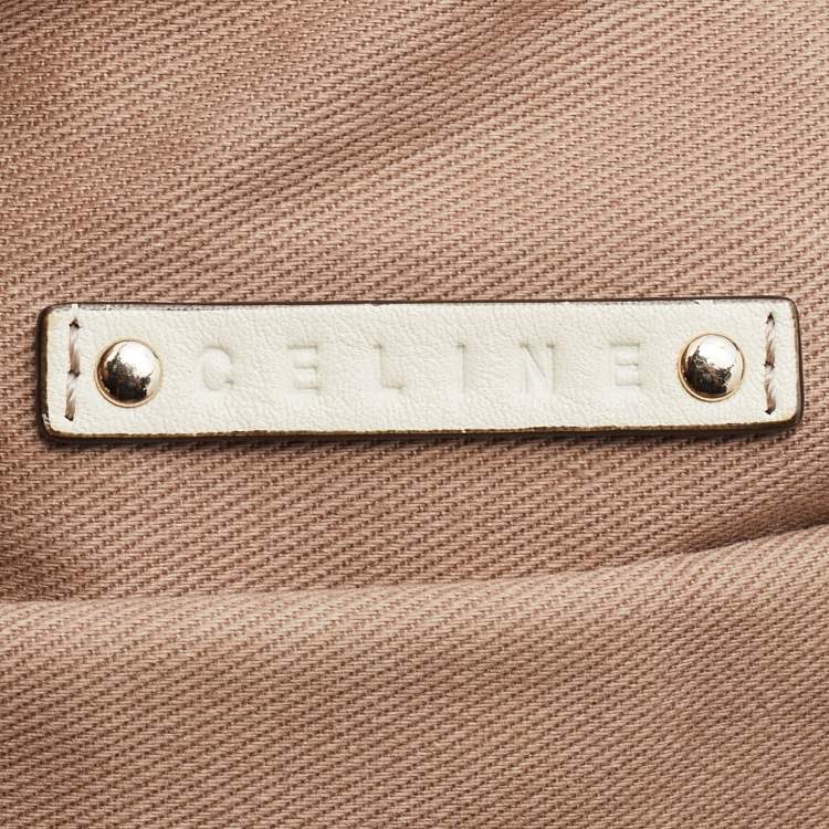Pre Owned Celine Beige/White Canvas and Croc Embossed Leather Bittersweet Shoulder Bag