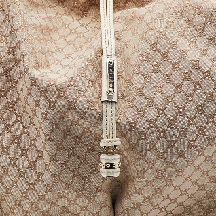 Pre Owned Celine Beige/White Canvas and Croc Embossed Leather Bittersweet Shoulder Bag