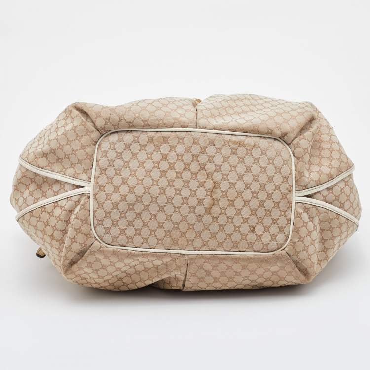 Pre Owned Celine Beige/White Canvas and Croc Embossed Leather Bittersweet Shoulder Bag