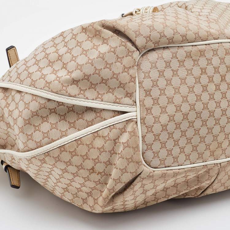 Pre Owned Celine Beige/White Canvas and Croc Embossed Leather Bittersweet Shoulder Bag