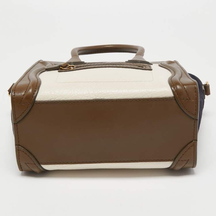 Pre Owned Céline Tricolor Leather and Suede Nano Luggage Tote