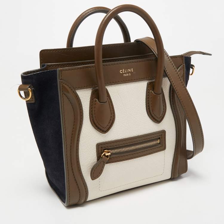 Pre Owned Céline Tricolor Leather and Suede Nano Luggage Tote