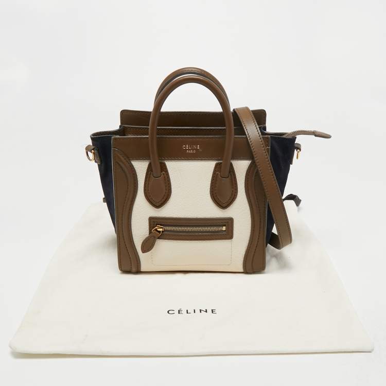 Pre Owned Céline Tricolor Leather and Suede Nano Luggage Tote