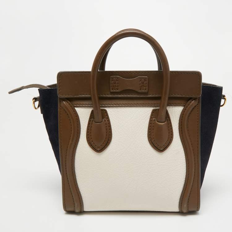 Pre Owned Céline Tricolor Leather and Suede Nano Luggage Tote