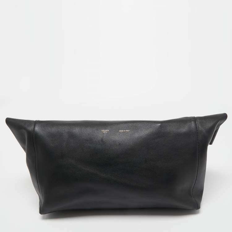Pre Owned Celine Black Leather Cabas Fold Over Clutch 