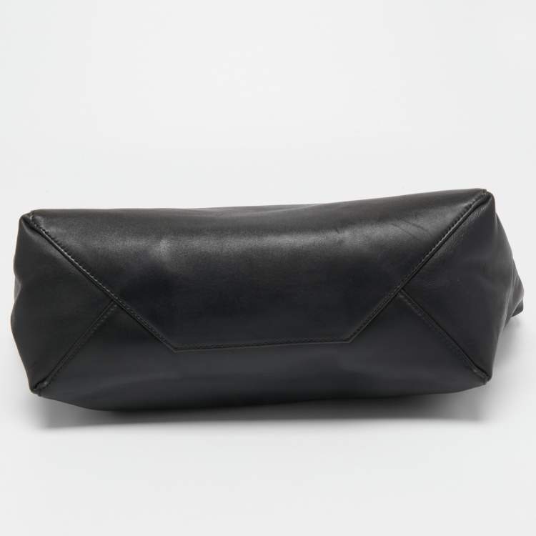 Pre Owned Celine Black Leather Cabas Fold Over Clutch 