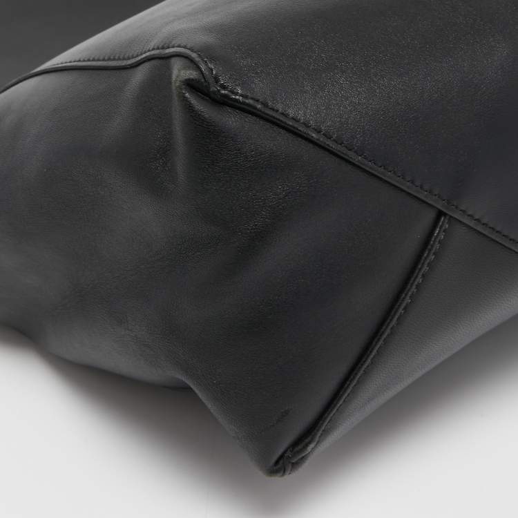 Pre Owned Celine Black Leather Cabas Fold Over Clutch 