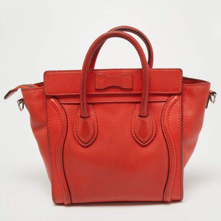 Pre Owned Céline Orange Grained Leather Nano Luggage Tote