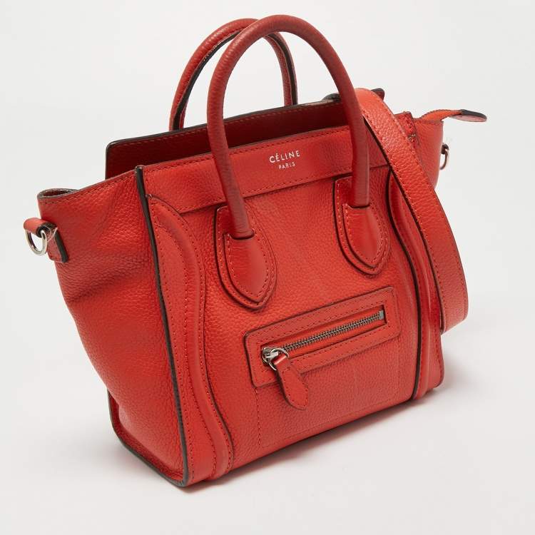 Pre Owned Céline Orange Grained Leather Nano Luggage Tote