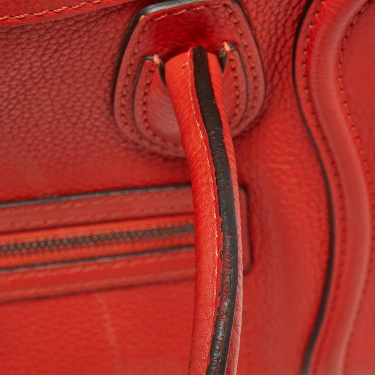Pre Owned Céline Orange Grained Leather Nano Luggage Tote