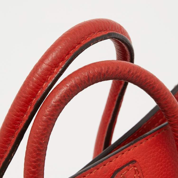 Pre Owned Céline Orange Grained Leather Nano Luggage Tote