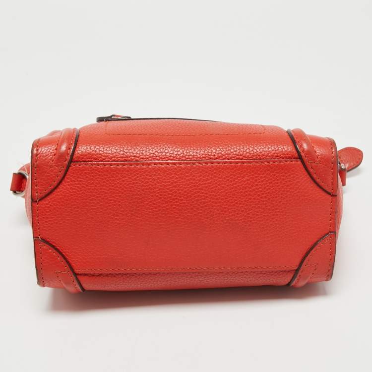 Pre Owned Céline Orange Grained Leather Nano Luggage Tote