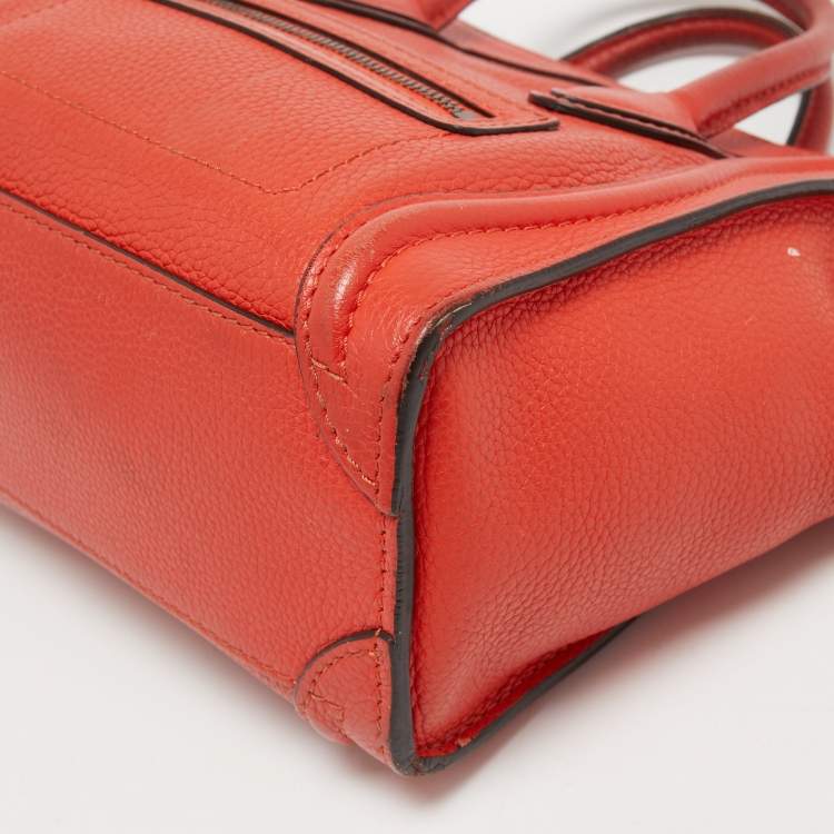 Pre Owned Céline Orange Grained Leather Nano Luggage Tote