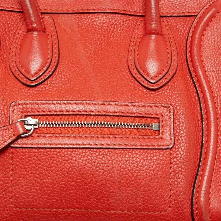 Pre Owned Céline Orange Grained Leather Nano Luggage Tote