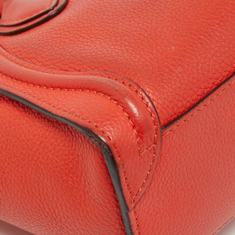Pre Owned Céline Orange Grained Leather Nano Luggage Tote