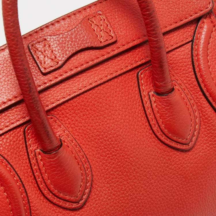 Pre Owned Céline Orange Grained Leather Nano Luggage Tote