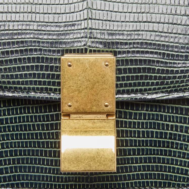 Pre Owned Celine Green Lizard Small Classic Box Flap Bag