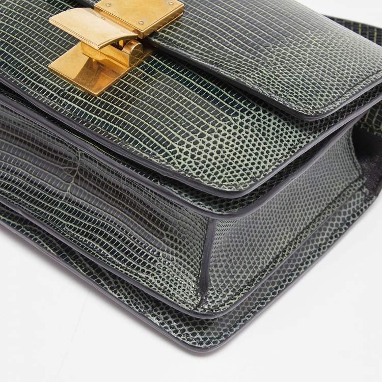 Pre Owned Celine Green Lizard Small Classic Box Flap Bag
