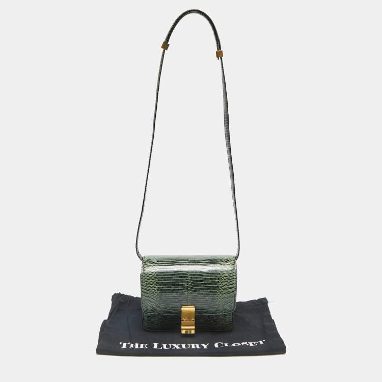 Pre Owned Celine Green Lizard Small Classic Box Flap Bag