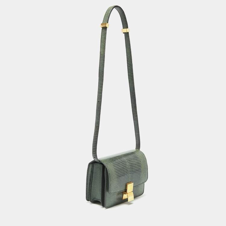 Pre Owned Celine Green Lizard Small Classic Box Flap Bag