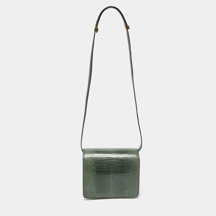 Pre Owned Celine Green Lizard Small Classic Box Flap Bag