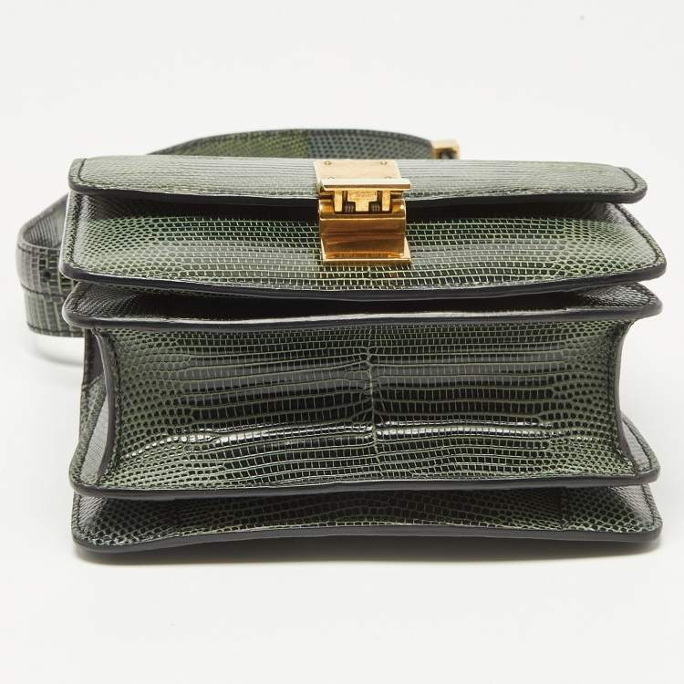 Pre Owned Celine Green Lizard Small Classic Box Flap Bag