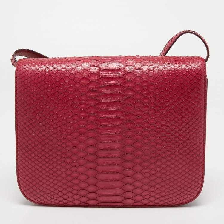 Pre Owned Celine Fuchsia Python Medium Classic Box Shoulder Bag