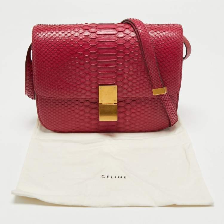 Pre Owned Celine Fuchsia Python Medium Classic Box Shoulder Bag