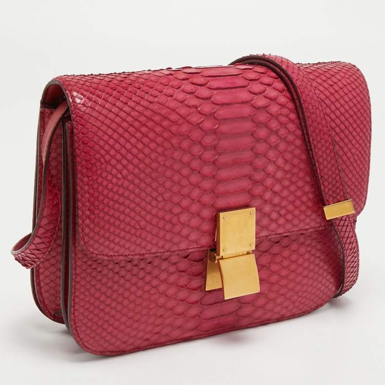Pre Owned Celine Fuchsia Python Medium Classic Box Shoulder Bag