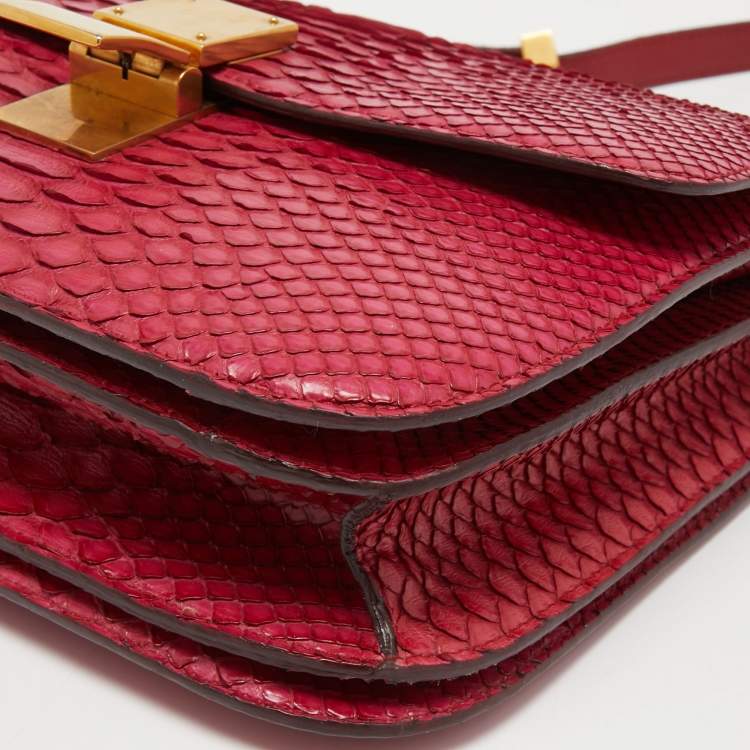 Pre Owned Celine Fuchsia Python Medium Classic Box Shoulder Bag