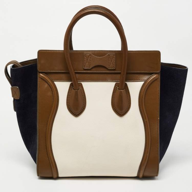 Pre Owned Celine Tricolor Leather and Suede Mini Luggage Tote 