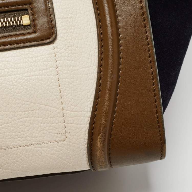 Pre Owned Celine Tricolor Leather and Suede Mini Luggage Tote 