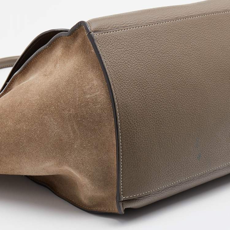 Pre Owned Celine Grey Leather and Suede Large Trapeze Top Handle Bag
