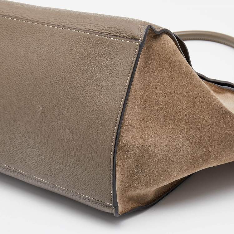 Pre Owned Celine Grey Leather and Suede Large Trapeze Top Handle Bag