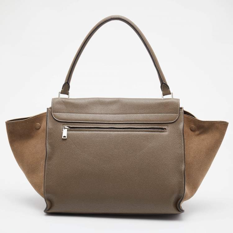 Pre Owned Celine Grey Leather and Suede Large Trapeze Top Handle Bag